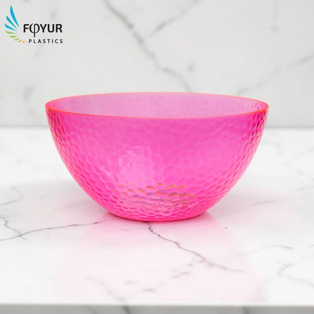 Textured Plastic Serving Bowl in Pink