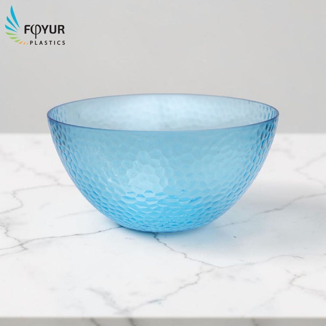 Textured Plastic Serving Bowl in Blue